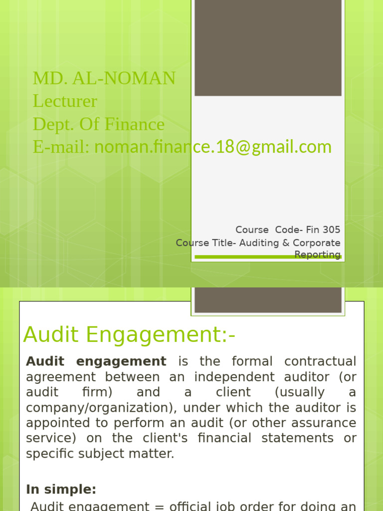 Understanding Audit Engagements in Finance | PDF | Audit | Internal Control