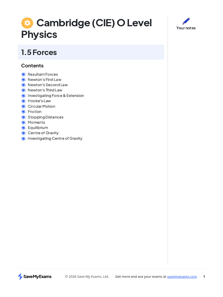O Level Physics: Understanding Forces | PDF | Force | Newton's Laws Of ...