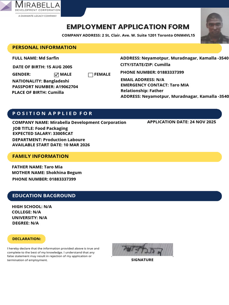 Employment Application for Food Packaging | PDF