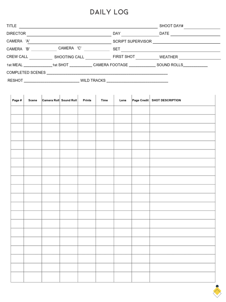 Daily Film Shoot Log Template | PDF