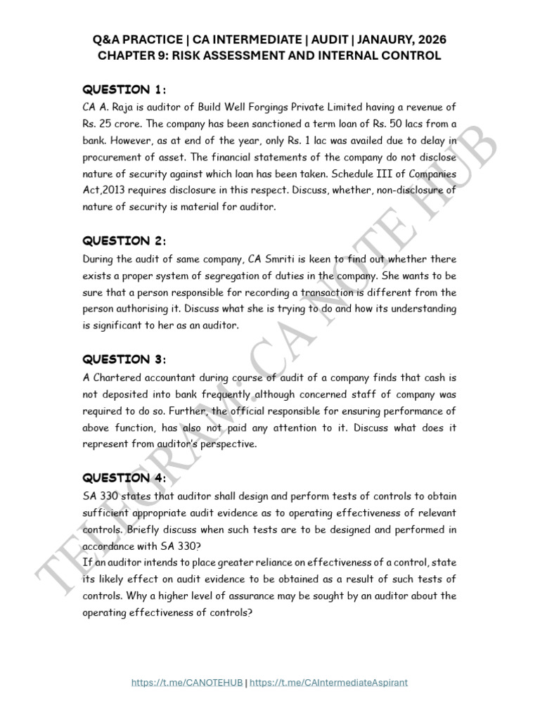 CA Intermediate Audit Q&A: Risk Assessment | PDF | Internal Control | Audit