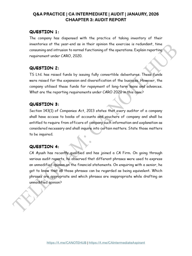 CA Intermediate Audit Report Q&A 2026 | PDF | Auditor's Report | Audit