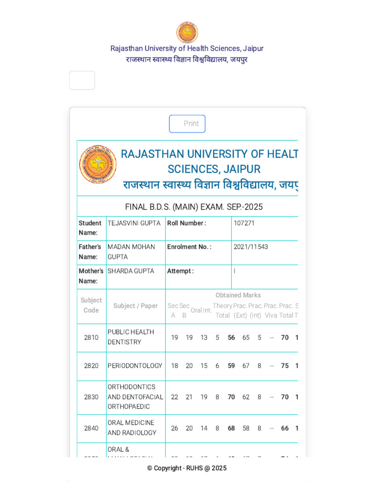 BDS Final Exam Results - RUHS 2025 | PDF | Dental Degree | Health Sciences