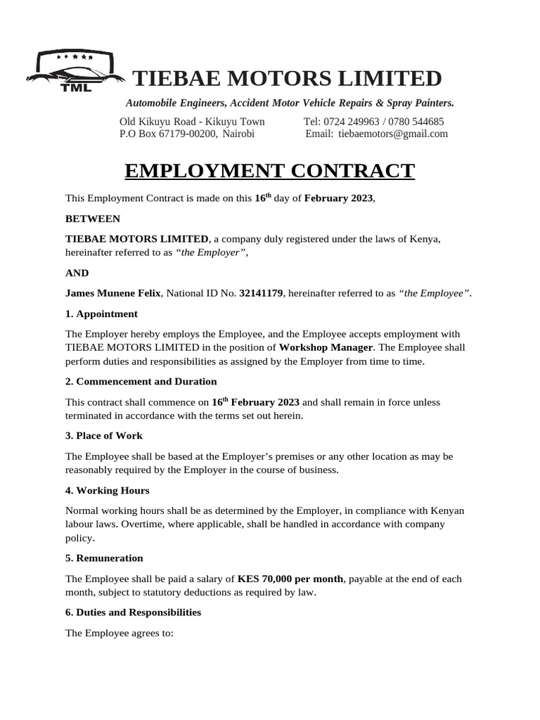 Employment Contract | PDF | Employment | Labour Law