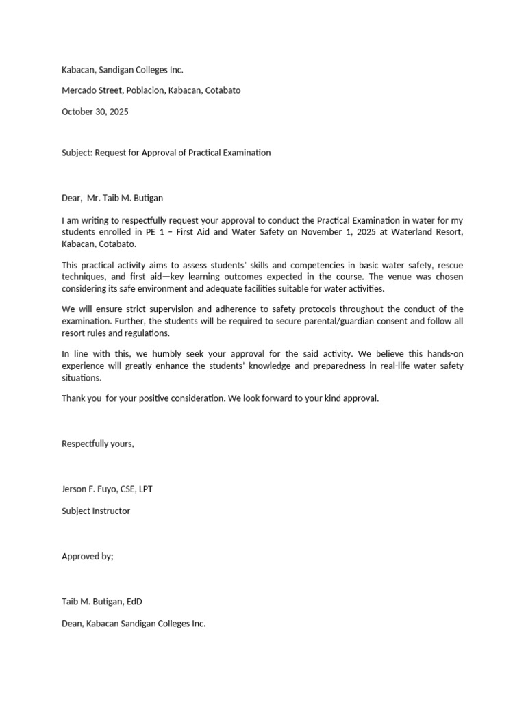 Water Survival Letter | PDF
