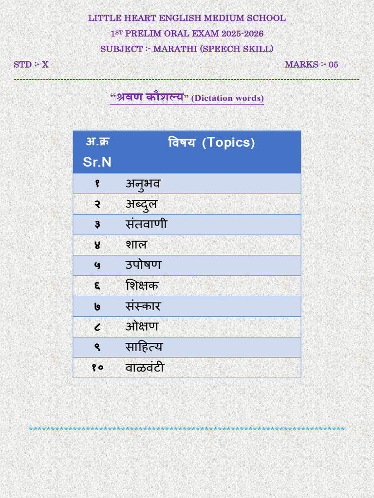 10 STD Marathi Oral | PDF