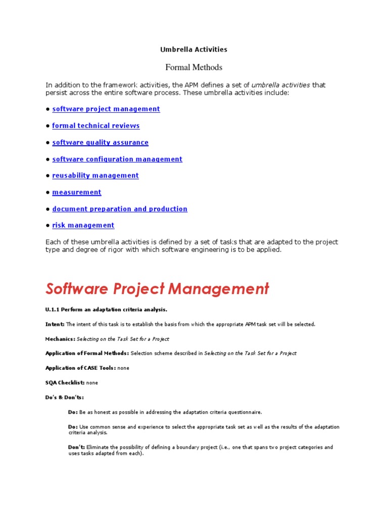 Umbrella Activities Component Based Software Engineering Risk