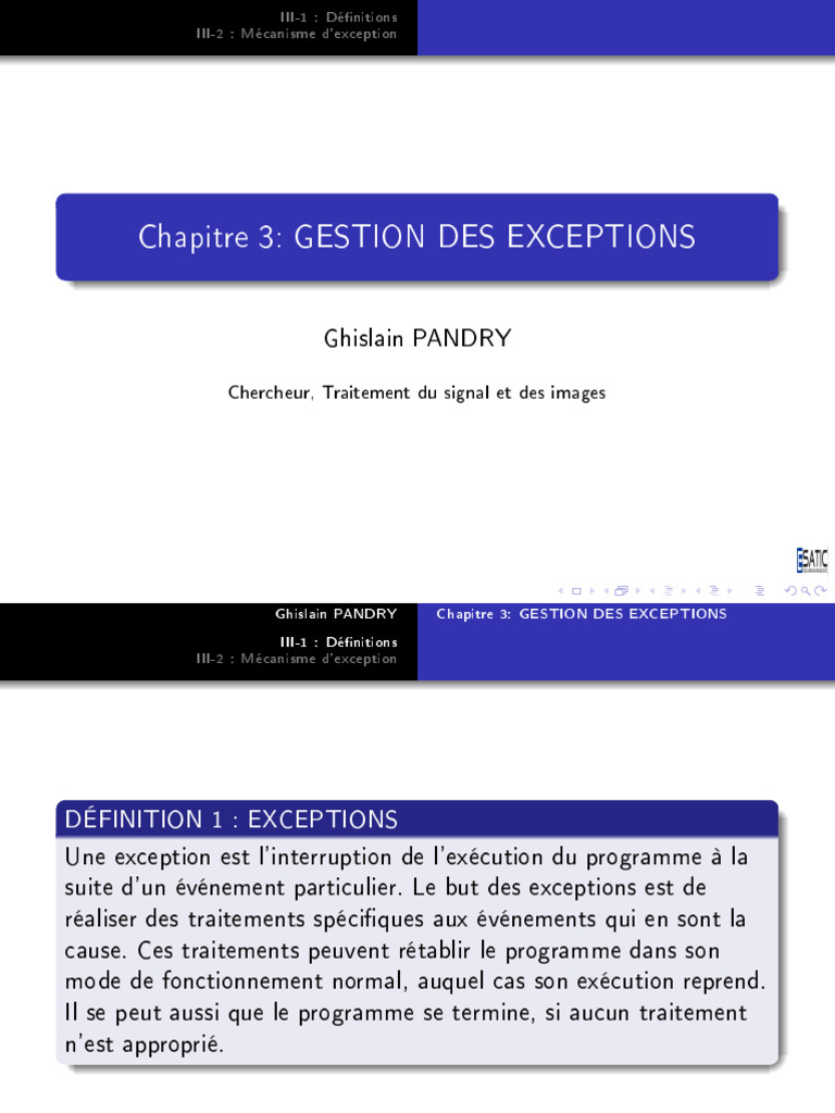 Gestion des exceptions en programmation | PDF | Informatique ...