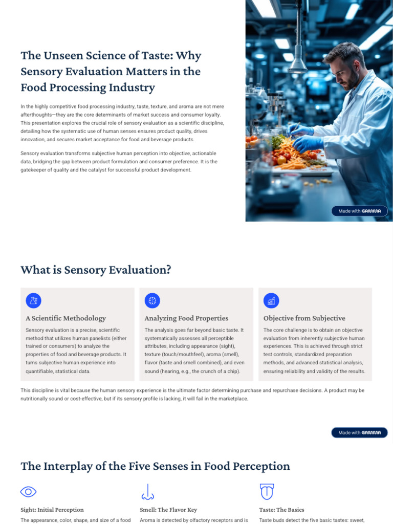 Sensory Evaluation in Food Processing | PDF | Taste | Senses