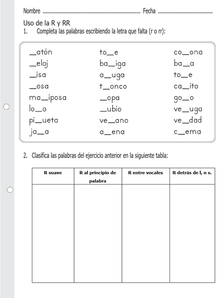 Uso de la R y RR en Palabras | PDF