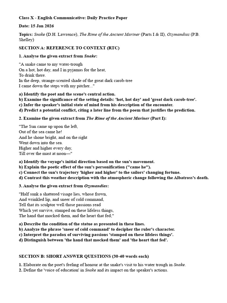 Class X English Communicative Practice Paper | PDF