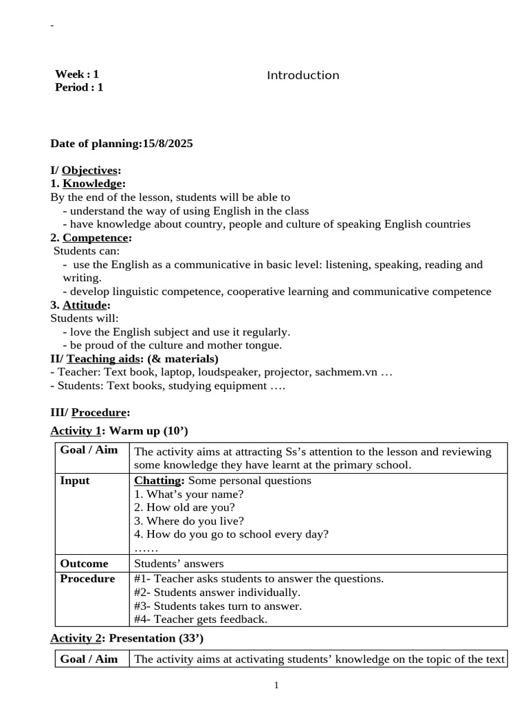 English Lesson Plan for Grade 6 | PDF | Vocabulary | English Language