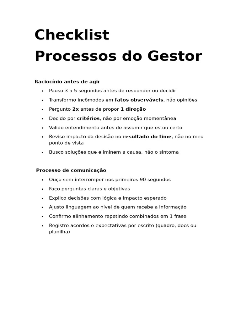 Checklist de Processos para Gestores | PDF | Comentários