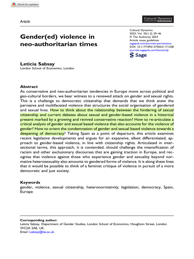 Gender Violence in Neo-Authoritarian Europe | PDF | Masculinity ...