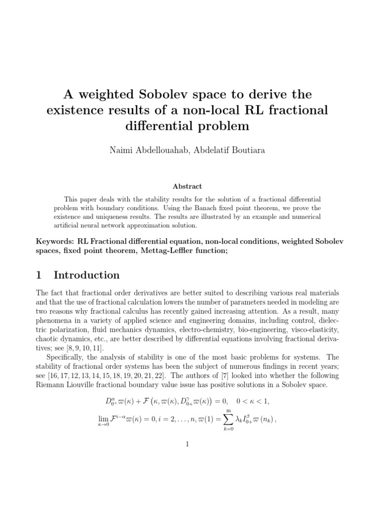 A Weighted Sobolev Space to Derive the Existence Results of a Non Local ...