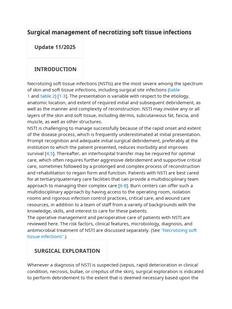 Surgical Management of NSTIs Explained | PDF | Wound | Surgery
