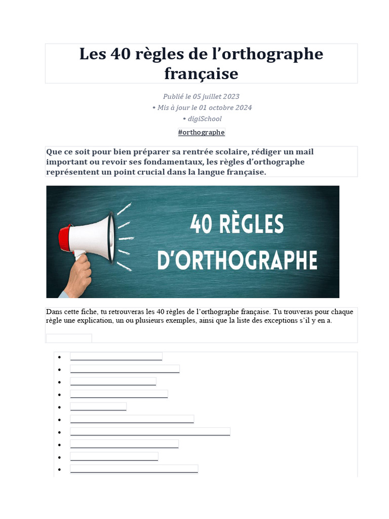 40 Règles Clés de l'Orthographe Française | PDF | Verbe | Genre grammatical