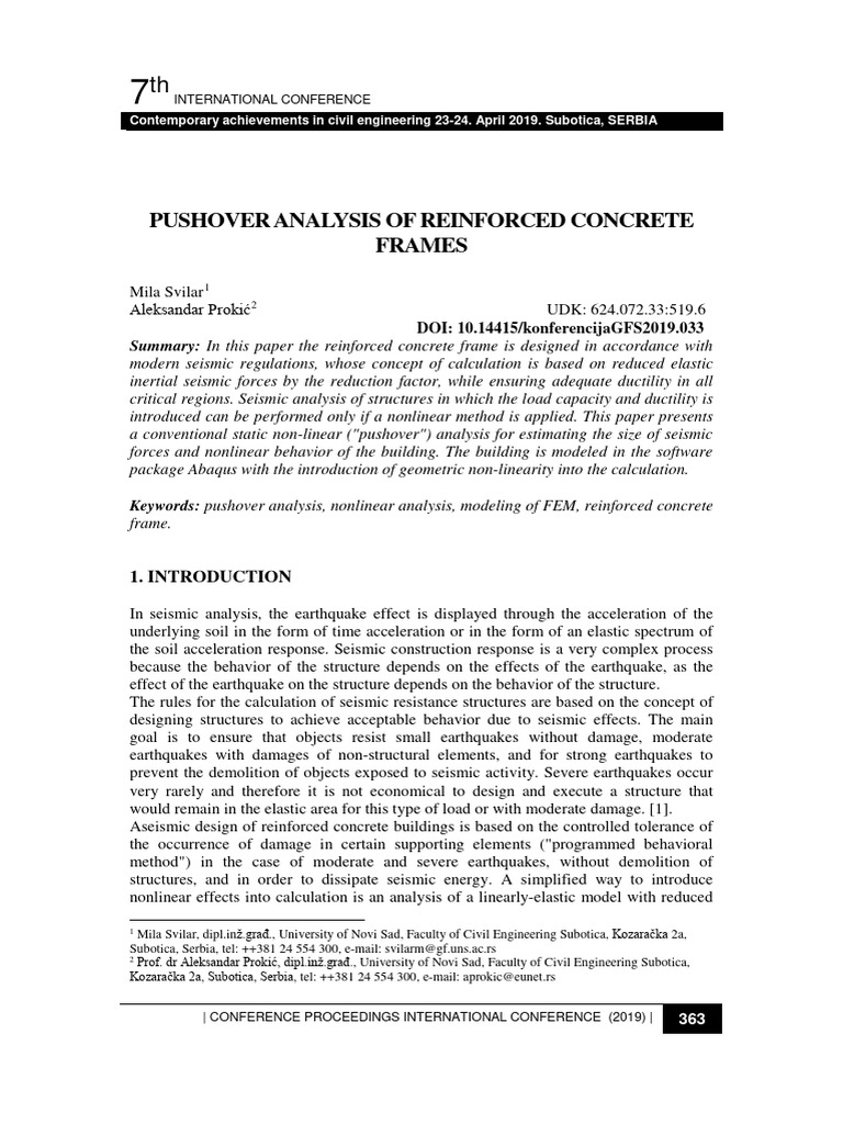 Pushover Analysis of Concrete Frames | PDF | Deformation (Engineering ...