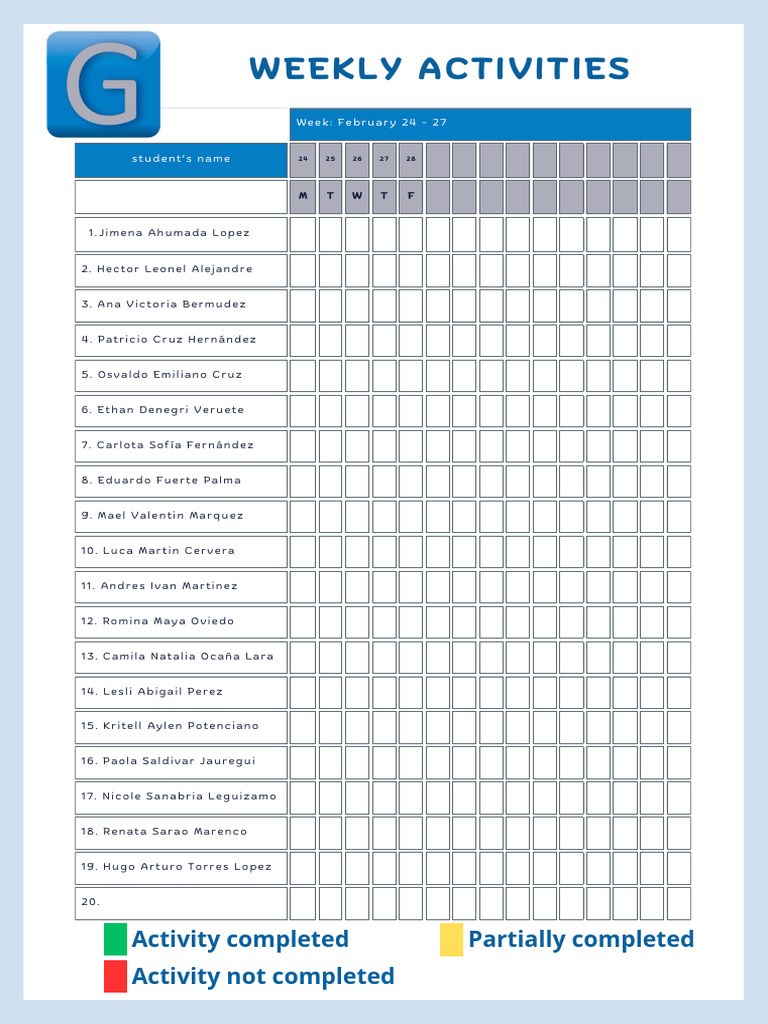 Weekly Student Activity Tracker | PDF