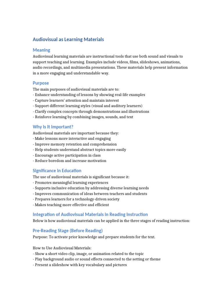 Audiovisual Learning Materials in Education | PDF | Learning | Reading ...