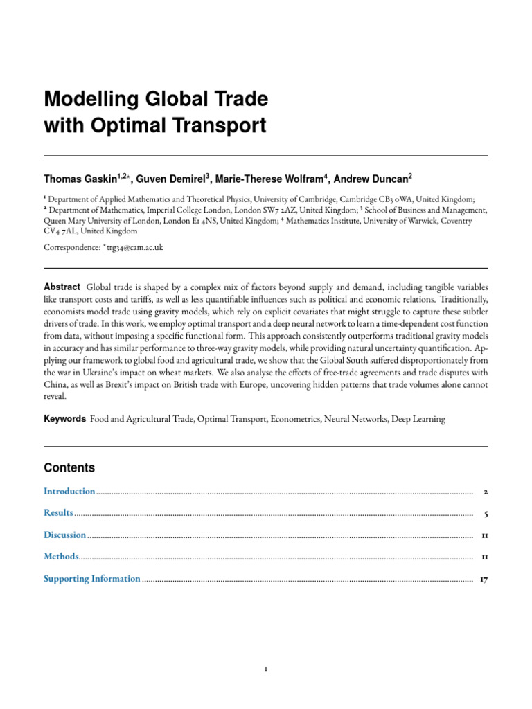 Optimal Transport in Global Trade Models | PDF | Exports | Inverse Problem