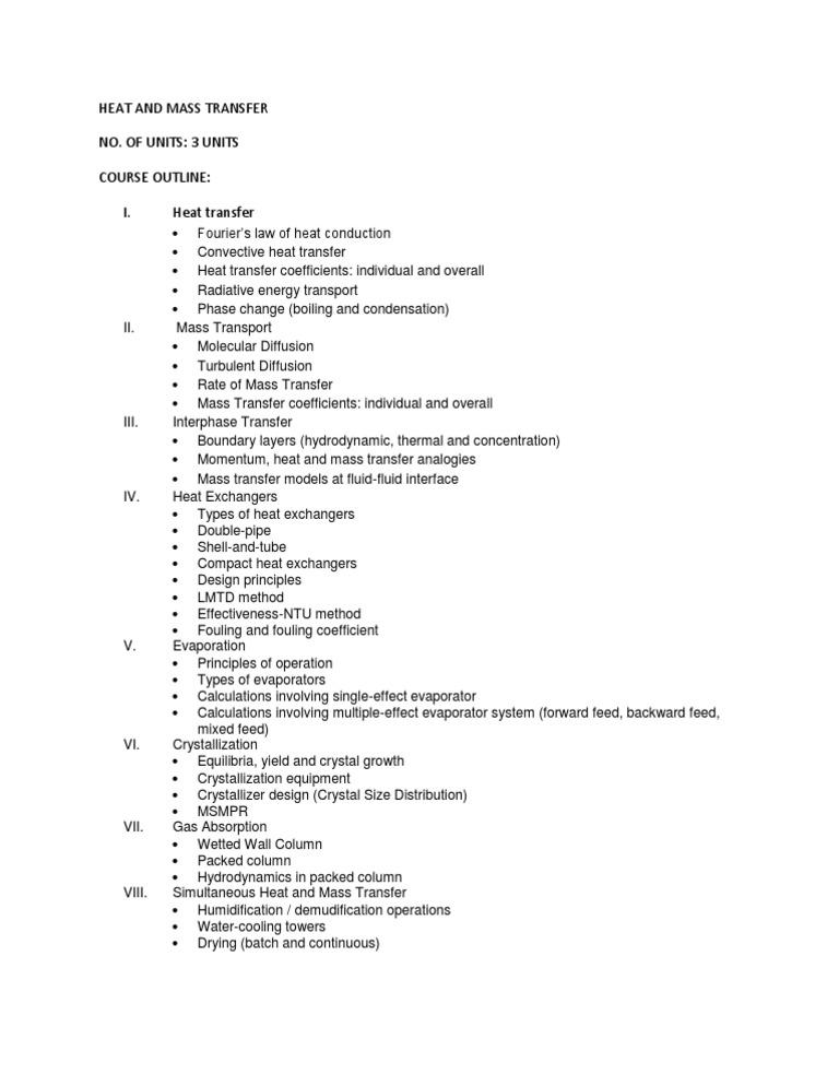 Heat and Mass Transfer Course Outline | PDF