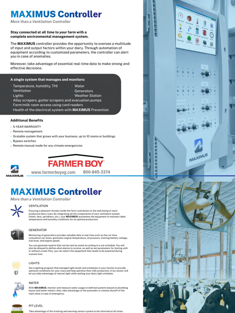 MAXIMUS Controller: Dairy Farm Management | PDF | Sensor | Dairy