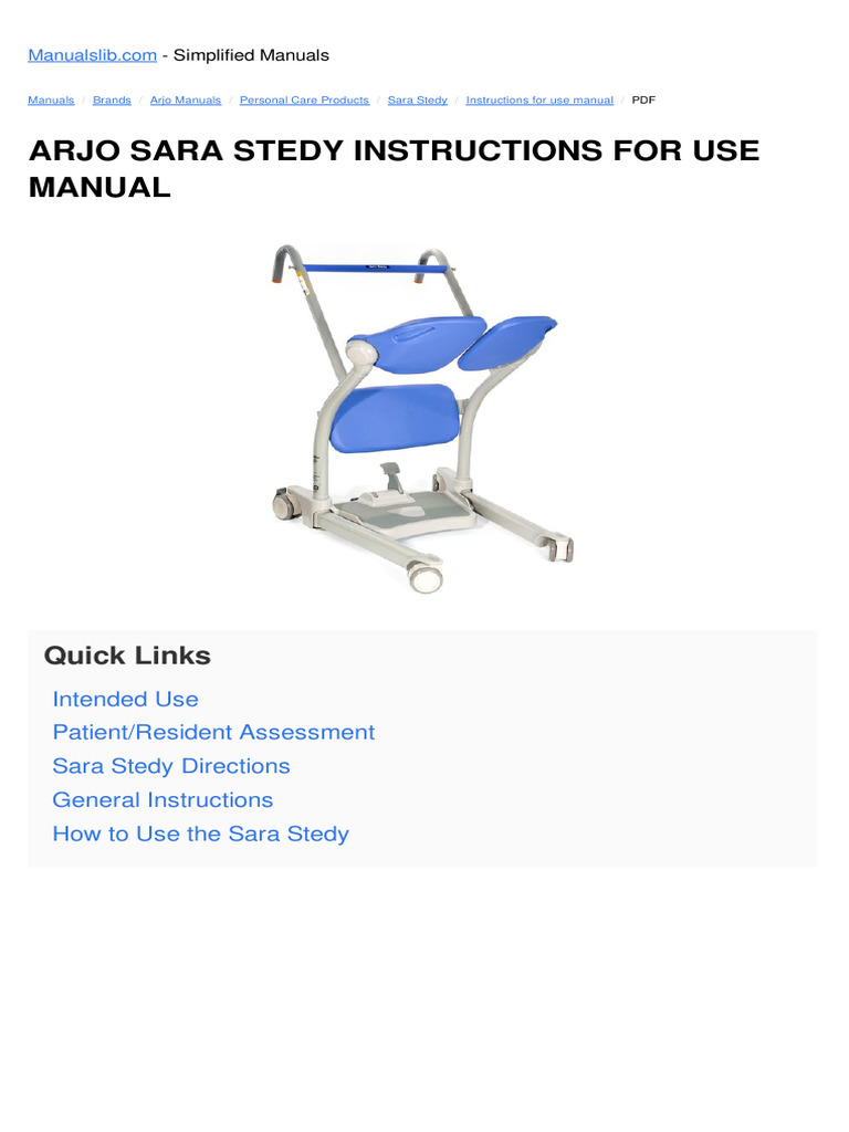 Arjo Sara Stedy User Instructions Guide | PDF | Wheelchair | Disinfectant