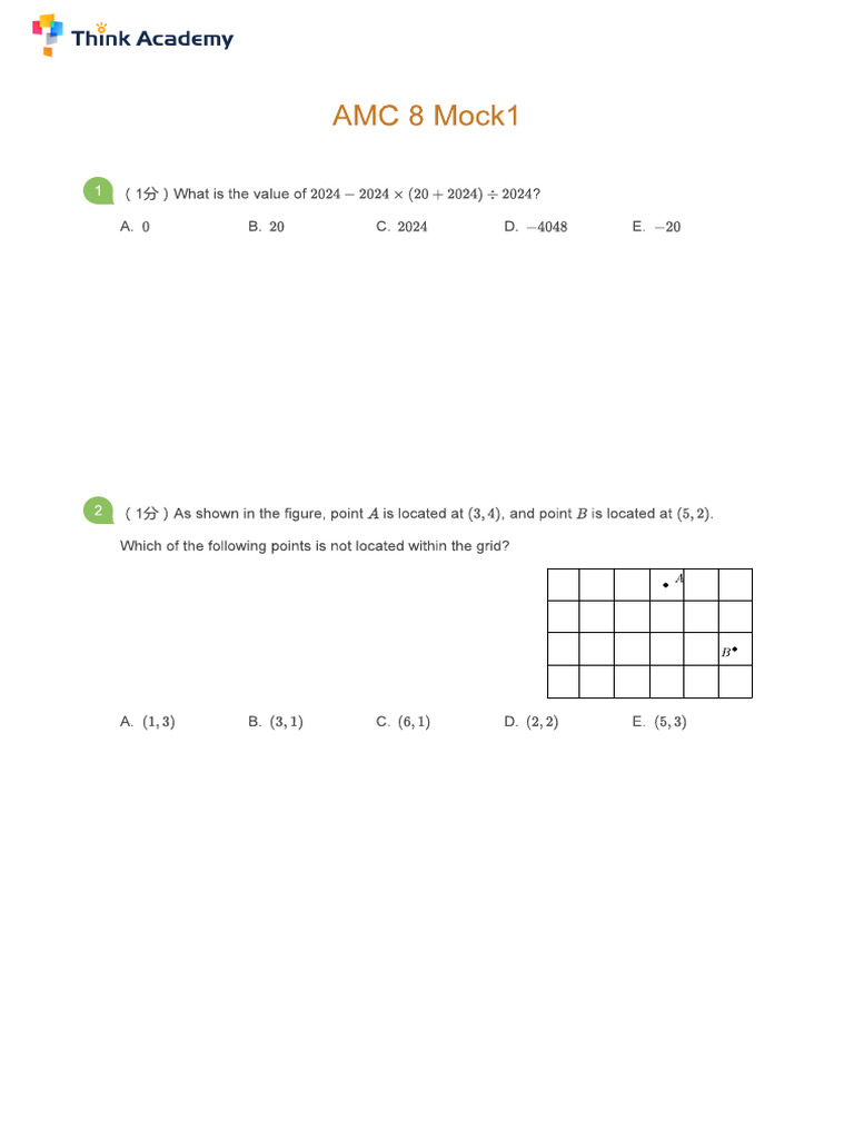 AMC 8 Mock1 | PDF