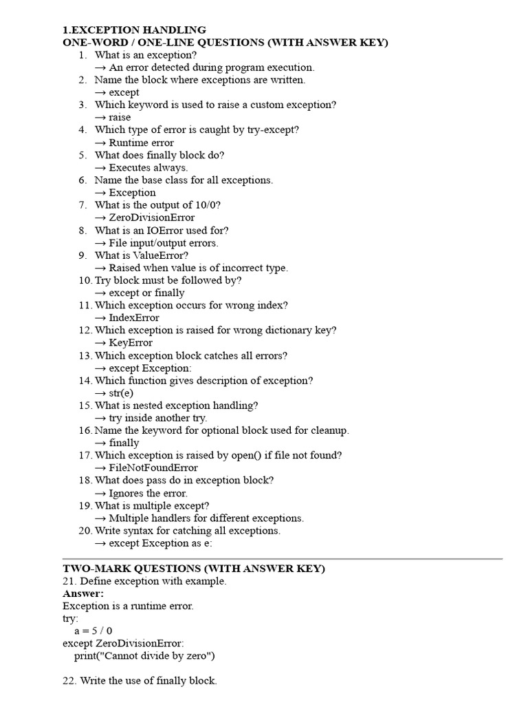 Exception Handling Q&A Guide | PDF | Computer Programming | Software ...