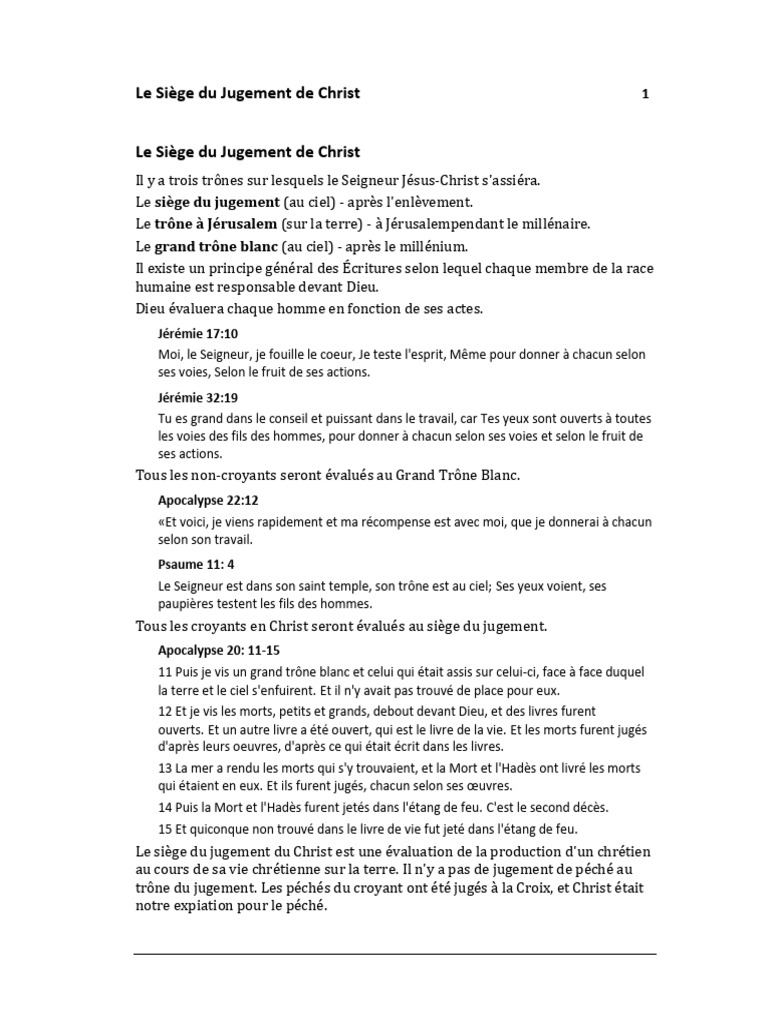 Siège du Jugement de Christ expliqué | PDF | Jésus | Dieu