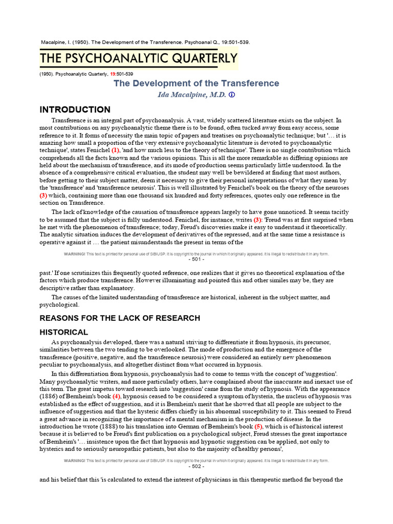 Understanding Transference in Psychoanalysis | PDF | Psychoanalysis ...