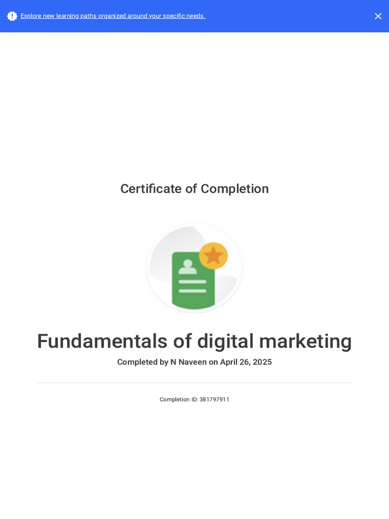 Digital Marketing Completion Certificate | PDF
