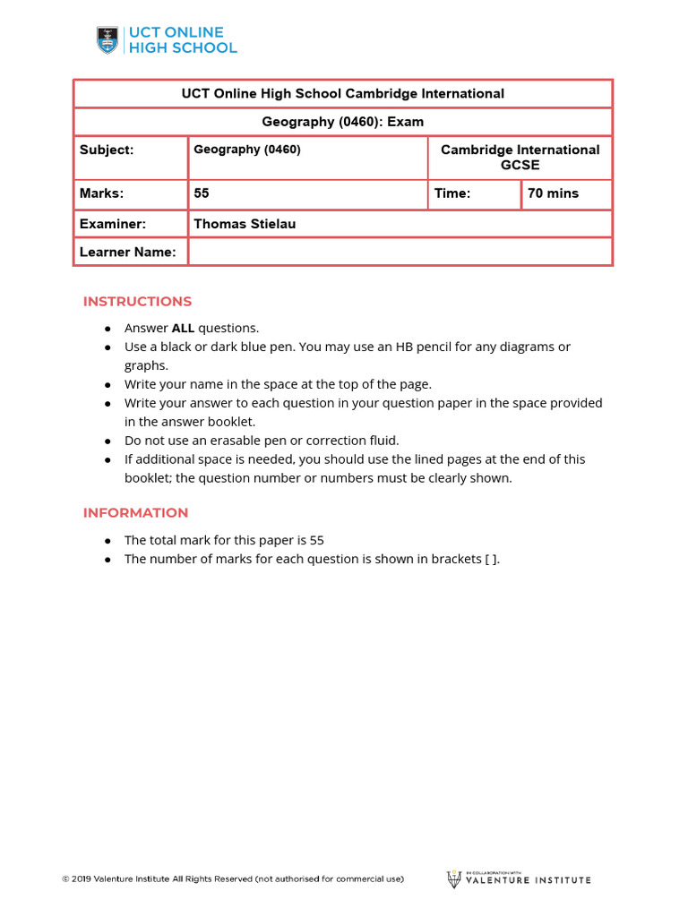 Cambridge Geography Exam Paper 0460 | PDF | Qualifications | Tests
