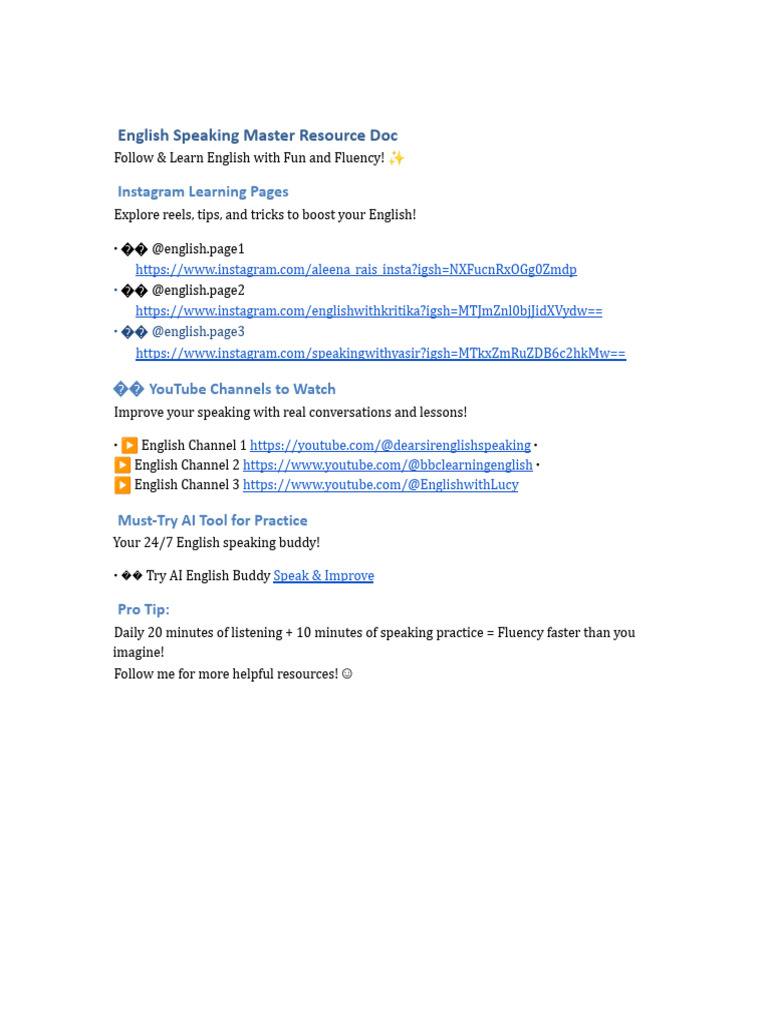 English Speaking Resources for Fluency | PDF