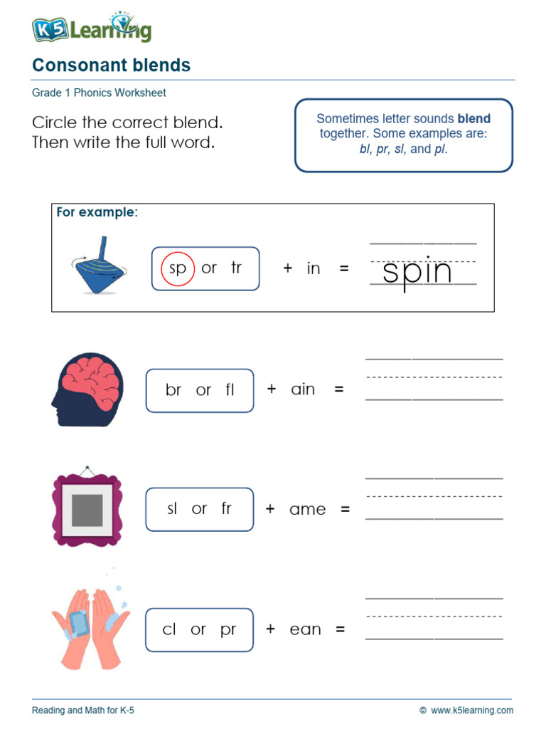 Grade 1 Phonics Worksheet: Consonant Blends | PDF