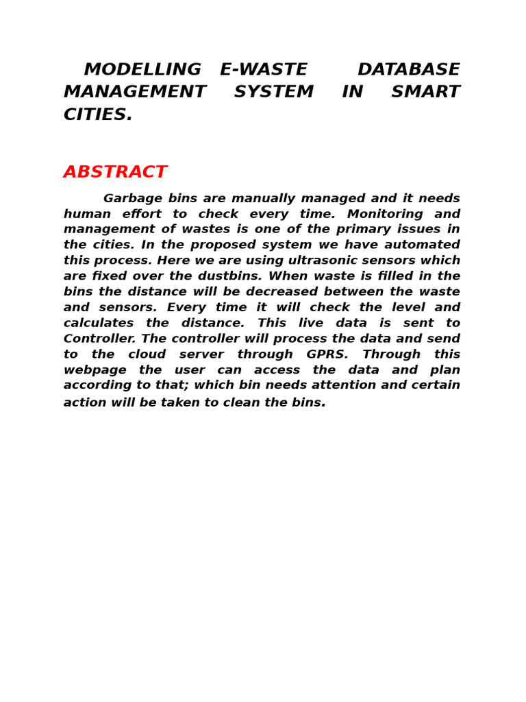 E-Waste Management System for Smart Cities | PDF | Electronic Waste ...
