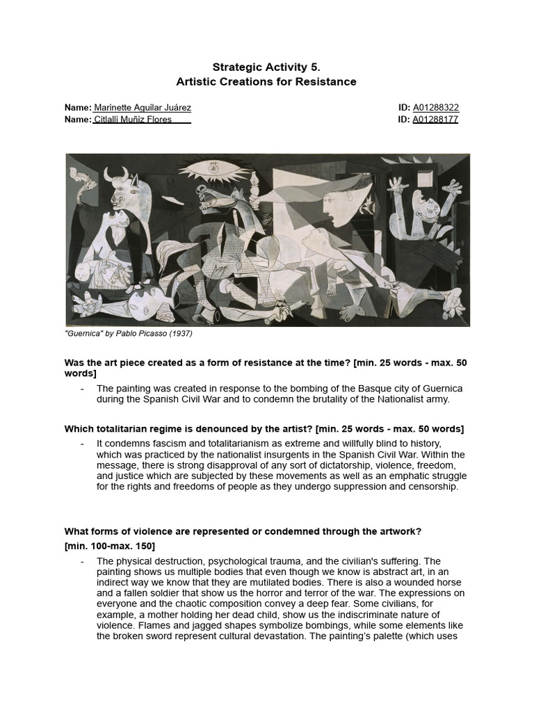 Strategic Activity 5. Artistic Creations for Resistance | PDF | Spanish ...