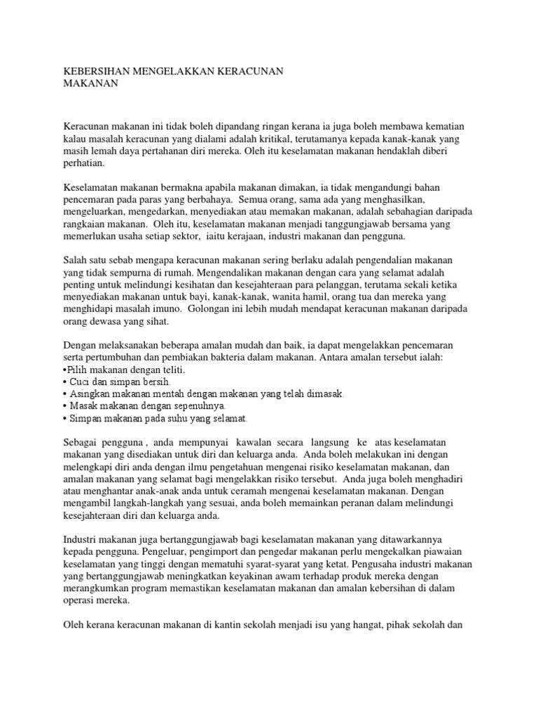 Kebersihan Mengelakkan Keracunan Makanan Pdf