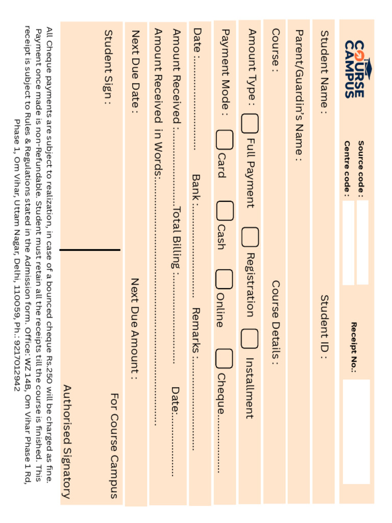 Course Payment Receipt Template | PDF