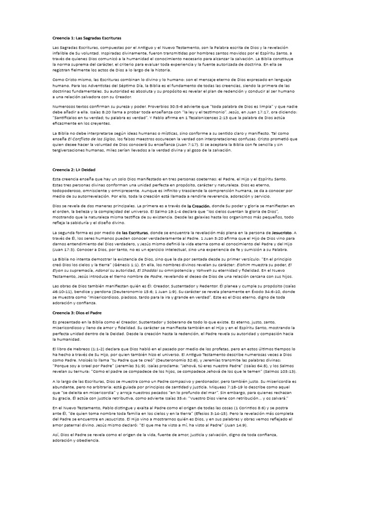 Resúmenes de las 28 Creencias adventista | PDF | Cristo (título ...