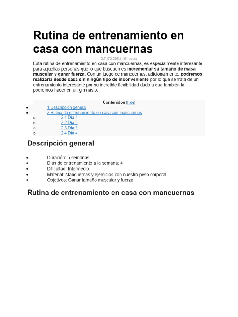 Rutina de Mancuernas en Casa: Fuerza y Masa | PDF | Entrenamiento con ...