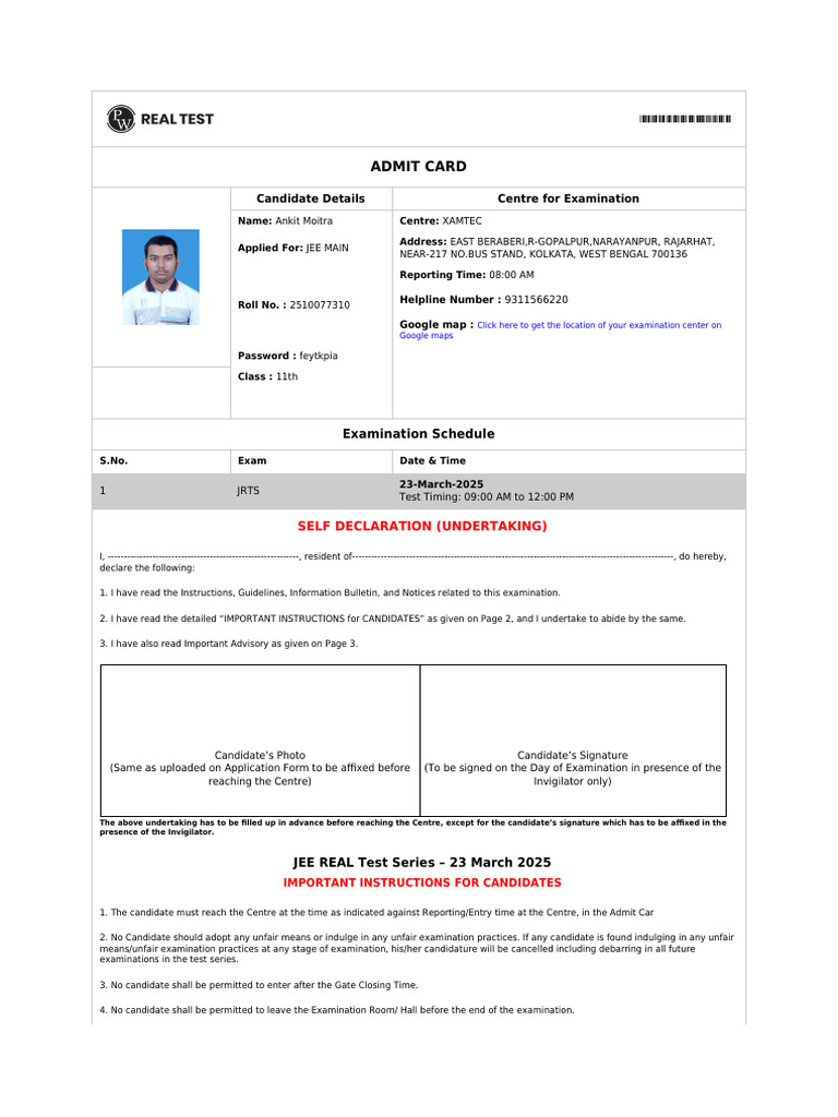 Admitcard_2510077310_6408350 (2) | PDF | Identity Document