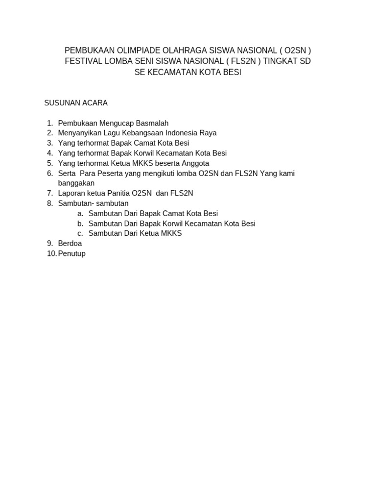 Pembukaan O2SN dan FLS2N Kota Besi | PDF