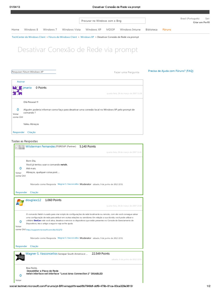 Desativar Rede no Windows XP via Prompt | PDF | Endereço de IP | Programas