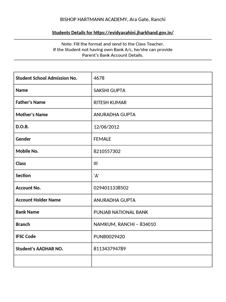 Student's Details Form | PDF