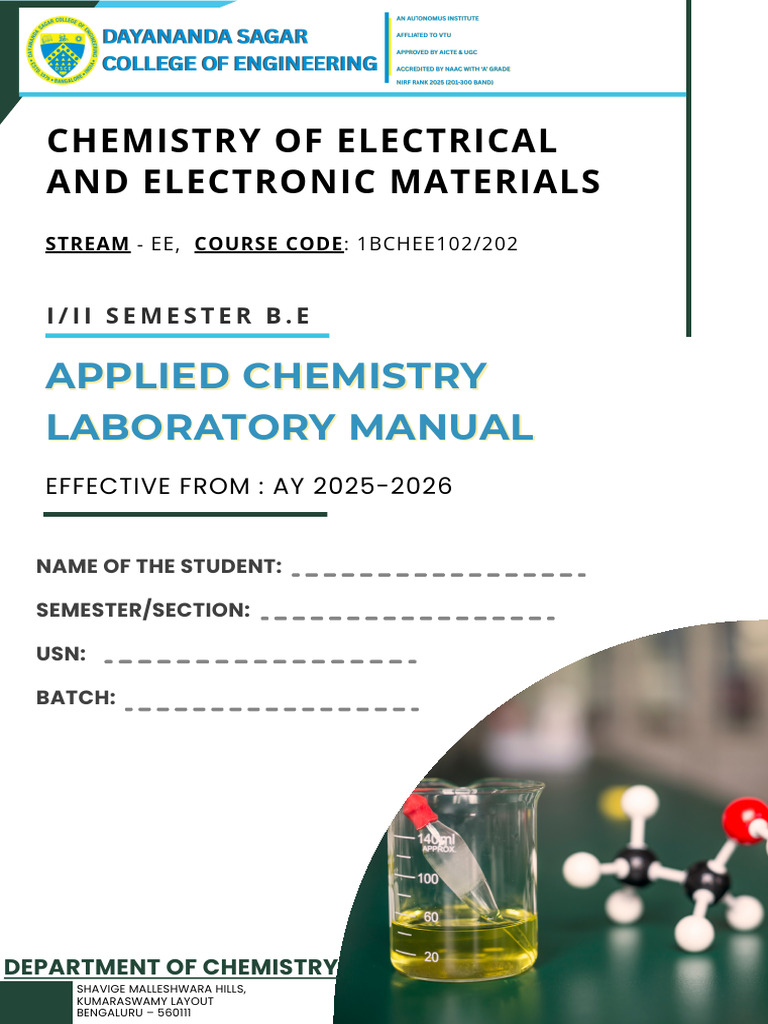 Applied Chemistry Lab Manual for EE | PDF | Titration | Chemistry