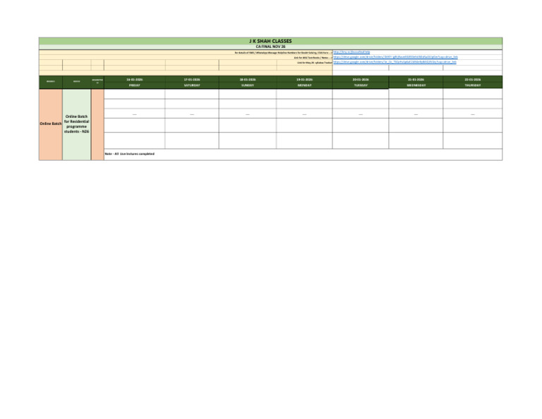 CA Final Nov 26 Raipur Batch 16.01.26 to 22.01.26 | PDF