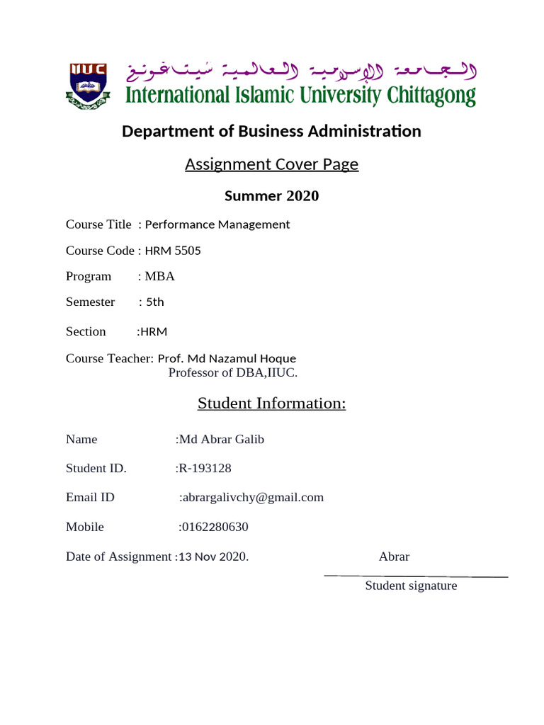 MBA Assignment Cover Page by Jahid | PDF