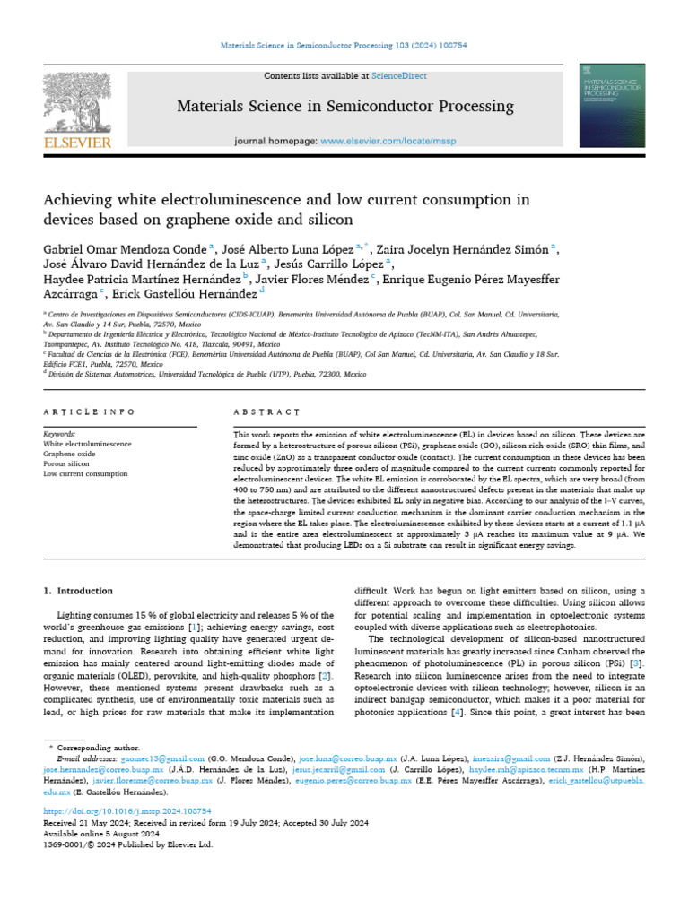 White Electroluminescence in Graphene-Silicon Devices | PDF | Light ...
